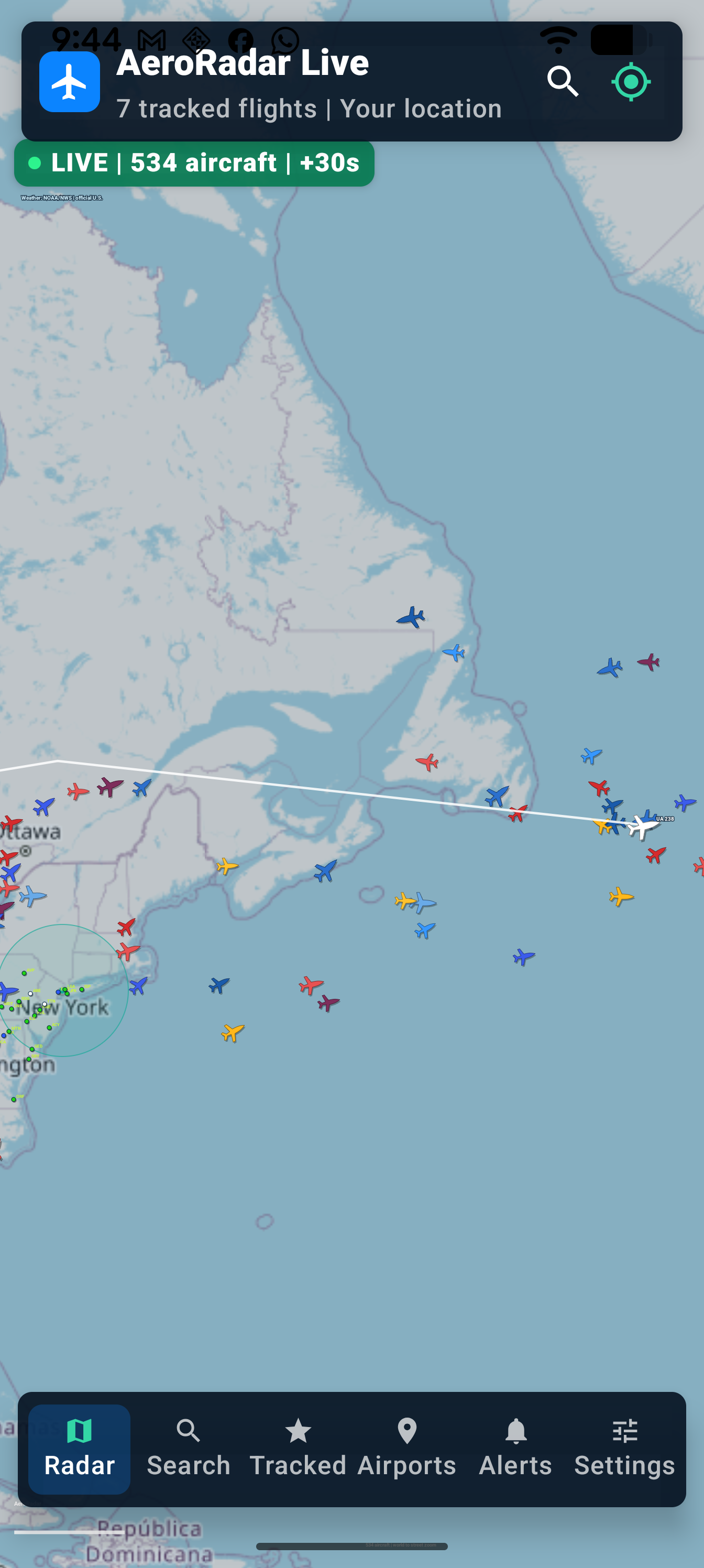 AeroRadar Live radar map screenshot